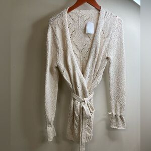 NWT Cream S Tie up Unisex Oversized Slouchy Cardigan with sleeve tie